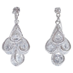 Comfortable and pierced look Bridal wedding silver teardrop dangle cubic zirconia crystal cz invisible clip on earrings MiyabiGrace 夾耳環 ノンホールピアス
