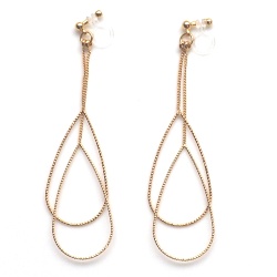 Comfortable and pierced look dangle gold invisible clip on double teardrop hoop minimal earrings 夾耳環 ノンホールピアス MiyabiGrace