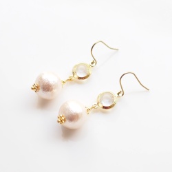 Dangle Clear Crystal & Pink Cotton Pearl Earrings, Titanium Earrings for Sensitive Ears, Wedding Pearl Earrings, Bridal Pearl Earrings