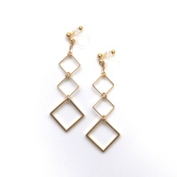 gold tone dangle gradated square invisible clip on earrings
