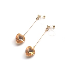 Pierced Look! Dangle Metallic Sunshine Crystal Swarovski Heart Invisible Clip on Earrings,Wedding Clip-On Earrings, Bridal Clip Earrings