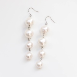 Dangle Gradated Long White Cotton Pearl Titanium Earrings for Sensitive Ears, Bridal Pearl Earrings, Hypoallergenic Earrings for brides