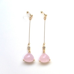 Dangle light pink peach crystal invisible clip on earrings