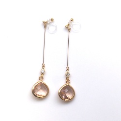 Dangle teardrop light pink peach crystal invisible clip on earrings