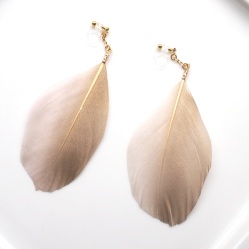pink and gold goose feather boho invisible clip on earrings non pierced