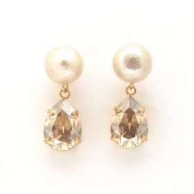 golden shadow swarovski crystal and light beige Japanese cotton pearl earrings_MiyabiGrace (2)