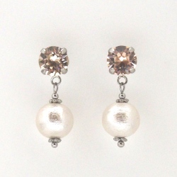 Light silk Swarovski crystal and white Japanese cotton pearl earrings