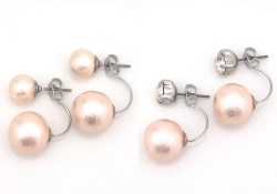 Pink double Japanese cotton pearl earrings_Susupension Pearl earrings_MiyabiGrace (5)