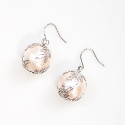 Veil:Silver Veil & Pink Cotton Pearl Titanium Earrings for Sensitive Ears, Hypoallergenic Bridal Pearl Earrings, Wedding Pearl Earrings