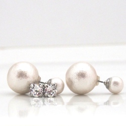 White double Japanese cotton pearl earrings