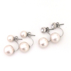 Suspension cotton peal and Swarovski crsytal earrings-White