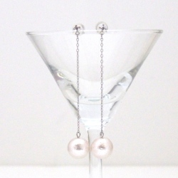 Dangle crystal and white Japanese cotton pearl earrings