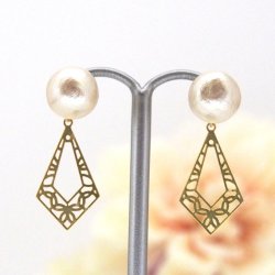 gold art deco style Japanese cotton pearl earrings_MiyabiGrace1