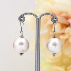 White Japanese cotton pearl earrings