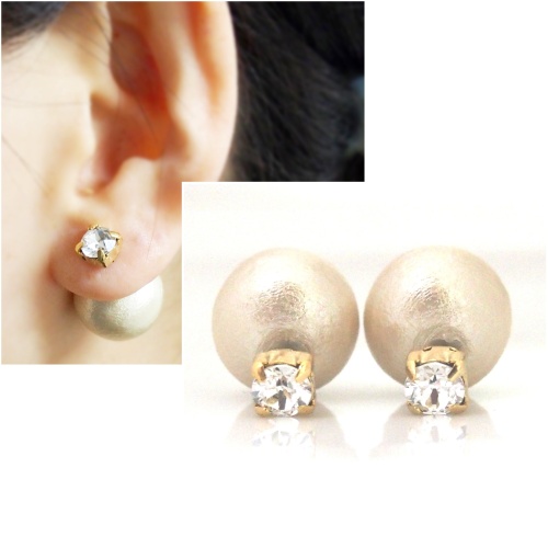light beige double cotton pearl earrings_Tribal pearl earrings3