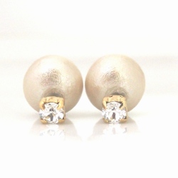3 Way Light Beige Japanese Cotton Pearl Double Sided Earrings