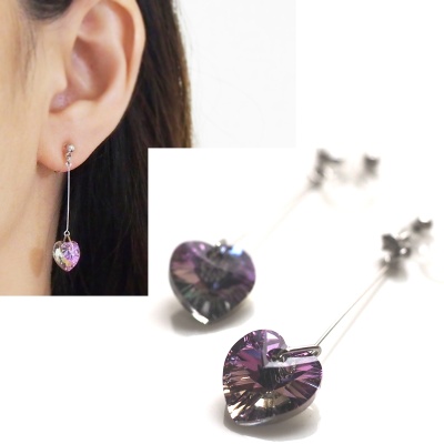 crystal vitrail light swarovski heart invisible clip on earrings non pierced earrings