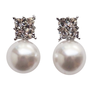 Rhinestone and white pearl invisible clip on stud earrings