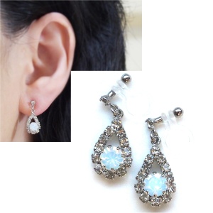 Dangle Rhinestone crystal and white opal crystal invisible clip on earrings 2
