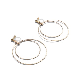 Comfortable pierced look dangle shiny rotatable textured gold double circle hoop invisible clip on earrings MiyabiGrace 夾耳環 夾式耳環 イヤリング5.jpg
