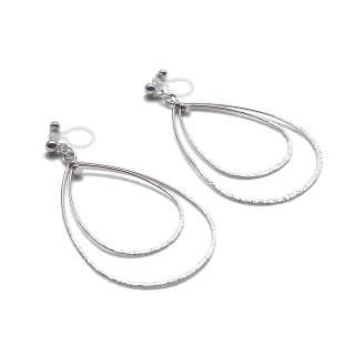 Comfortable pierced look dangle shiny rotatable textured silver double teardrop hoop invisible clip on earrings MiyabiGrace 夾耳環 夾式耳環 イヤリング4.jpg