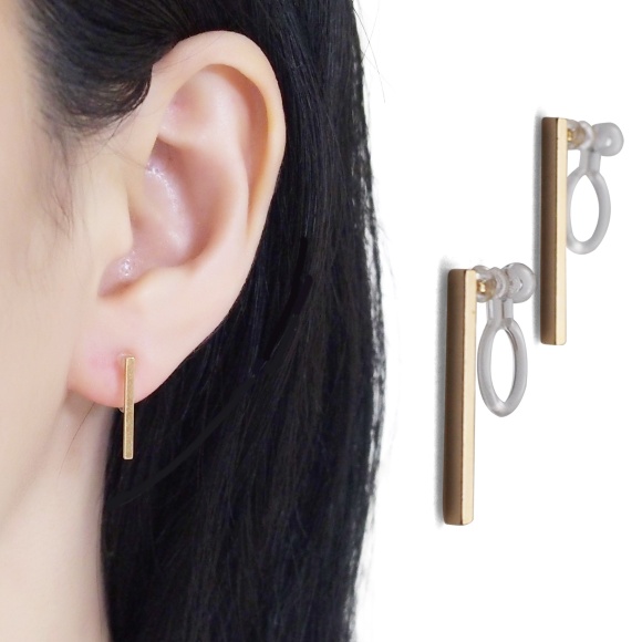 Comfortable pierced look Japanese gold short bar minimalist minimal simple invisible clip on stud earrings MiyabiGrace 14.jpg
