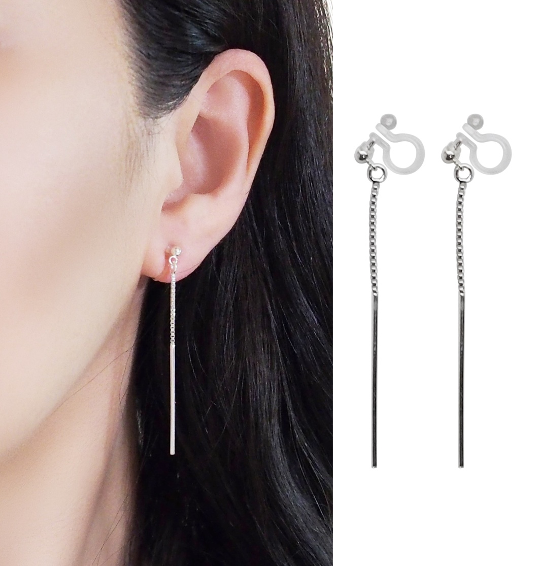 Comfortable pierced look chain bar dangle sterling silver invisible clip on earrings Miyabi Grace 6.jpg