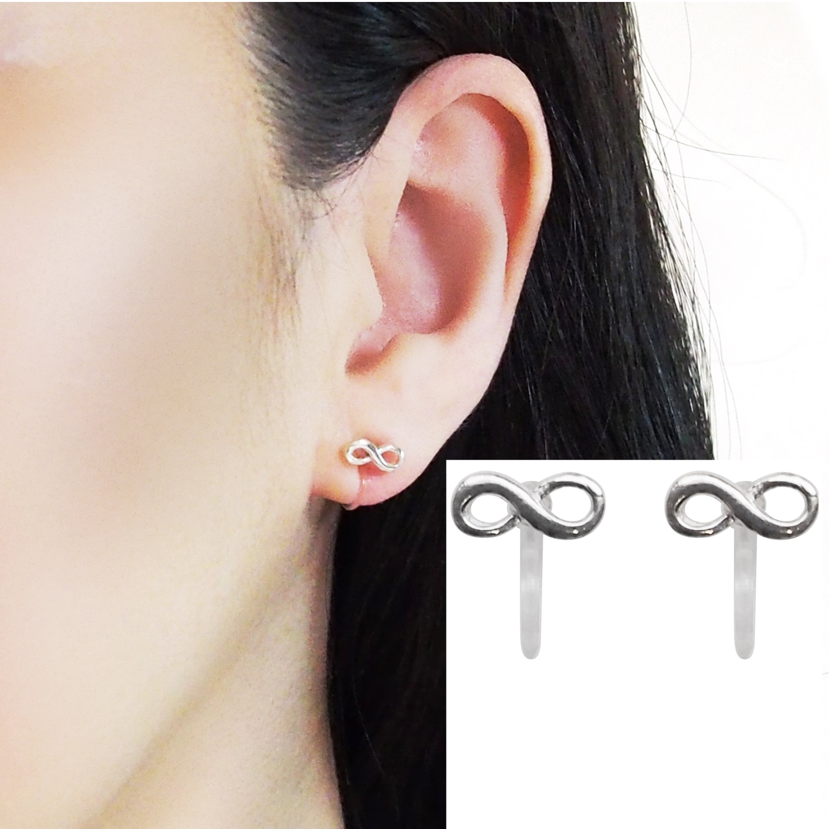 Comfortable pierced look Infinite sterling silver invisible clip on earrings Miyabi Grace 5.jpg