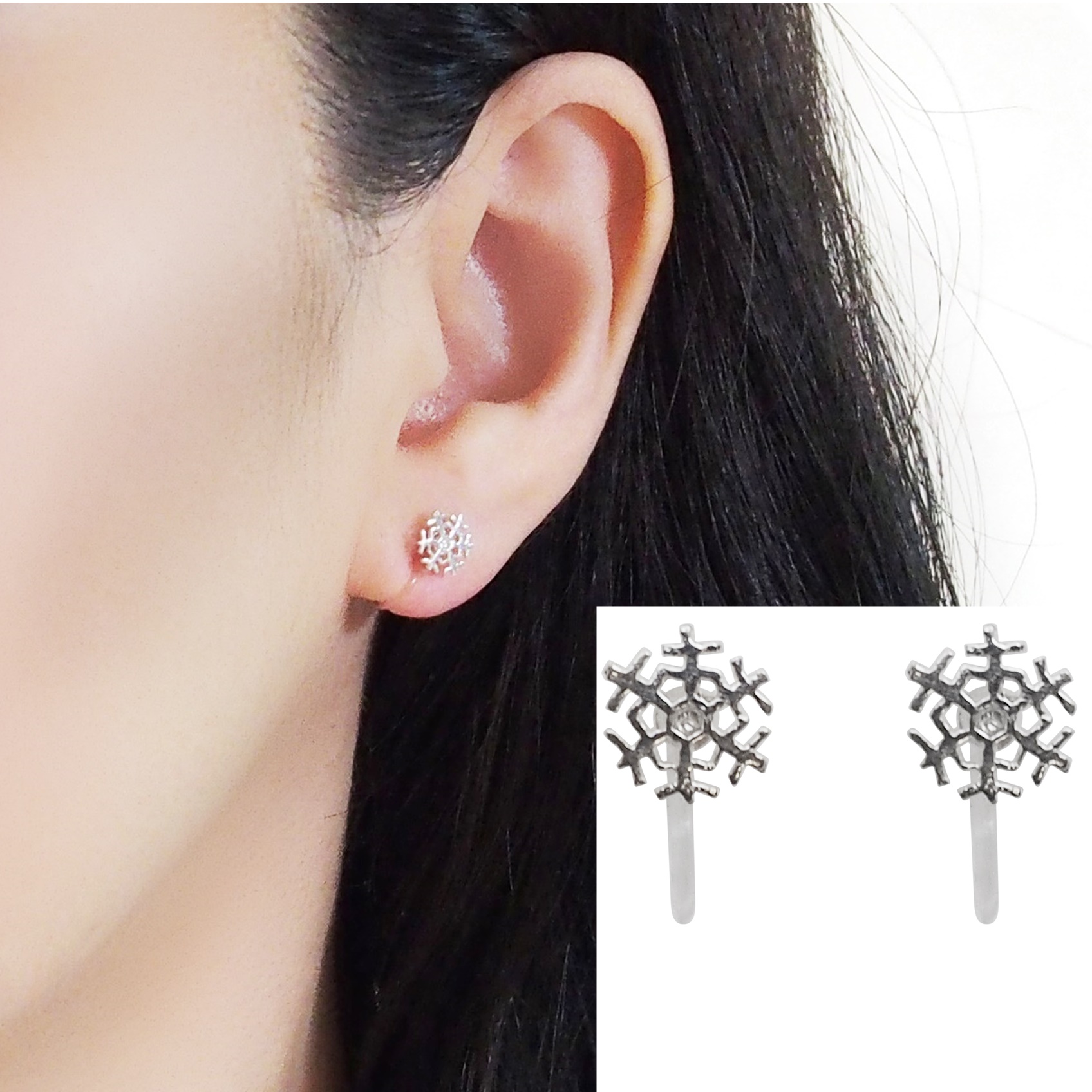 Comfortable pierced look Snow sterling silver invisible clip on earrings Miyabi Grace 5.jpg